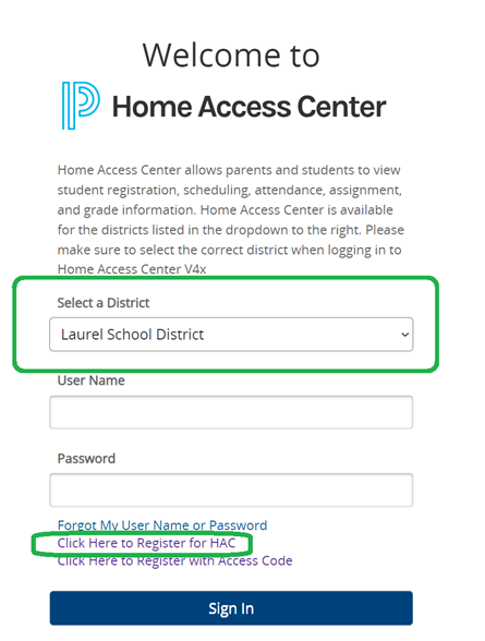 HAC Login Page